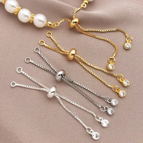 Mix 3pcs 18K Copper Plated Real Golden with Zirconium Pull-out Bracelet, DIY Bracelet, Necklace, Bead Jewelry Making Accessories