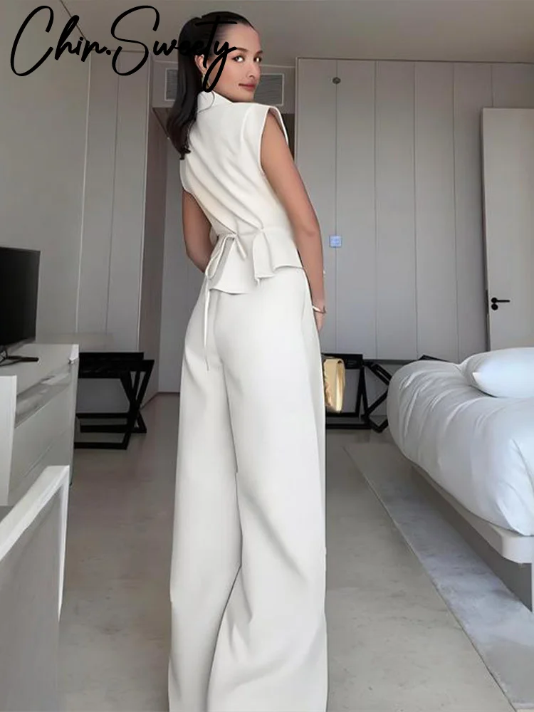 Casual Vest Trouser Suits Women Solid Sleeveless Lapel Single Button Slim Tops Wide Leg Pants 2025 Autumn Office Lady Suit New
Casual Vest Trouser Suits Women Solid Sleeveless Lapel Single Button Slim Tops Wide Leg Pants 2025 Autumn Office Lady Suit New