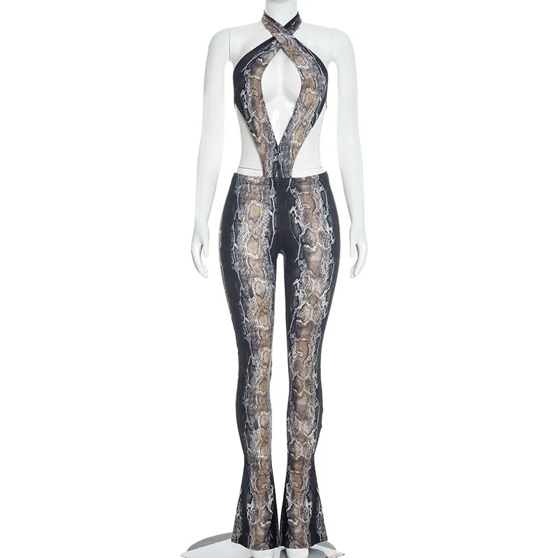 Spring fashion casual snake print sexy tight fitting backless jumpsuit
Spring fashion casual snake print sexy tight fitting backless jumpsuit