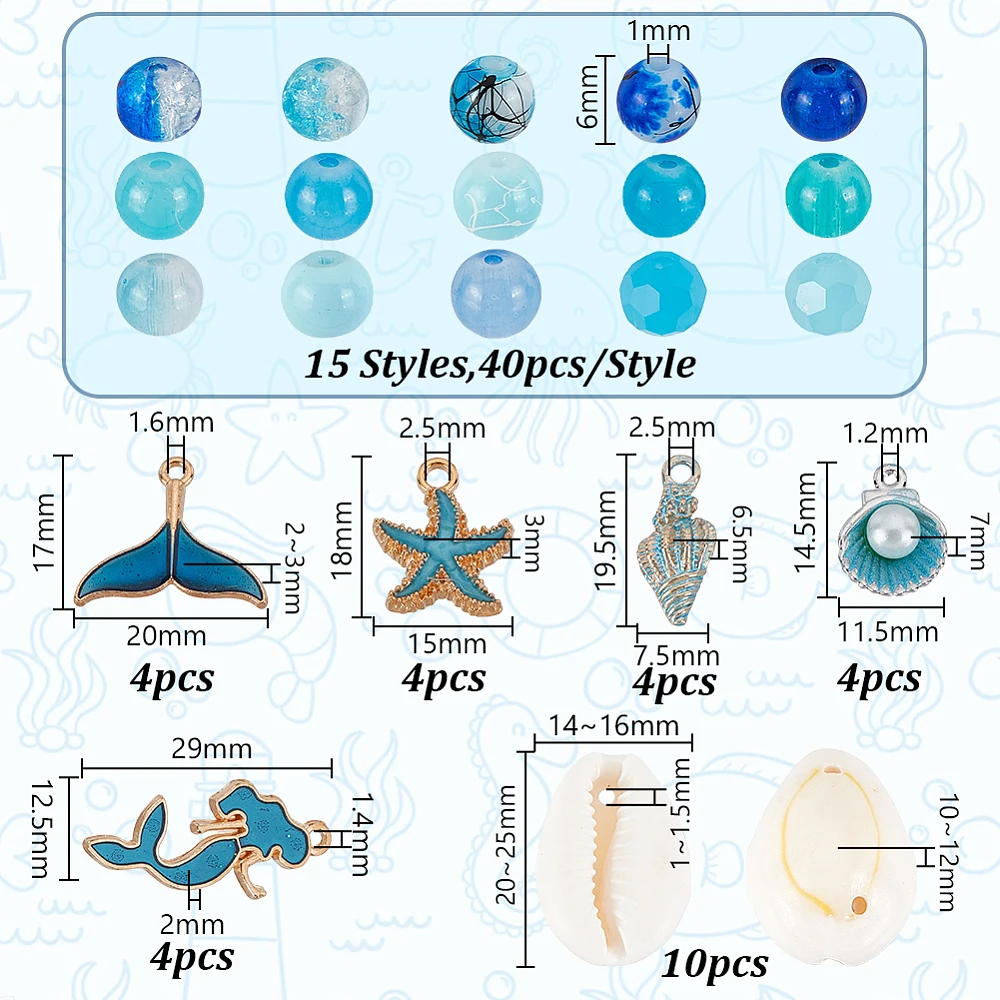 Glass Beads Set with Alloy Pendants Blue 6mm
Glass Beads Set with Alloy Pendants Blue 6mm