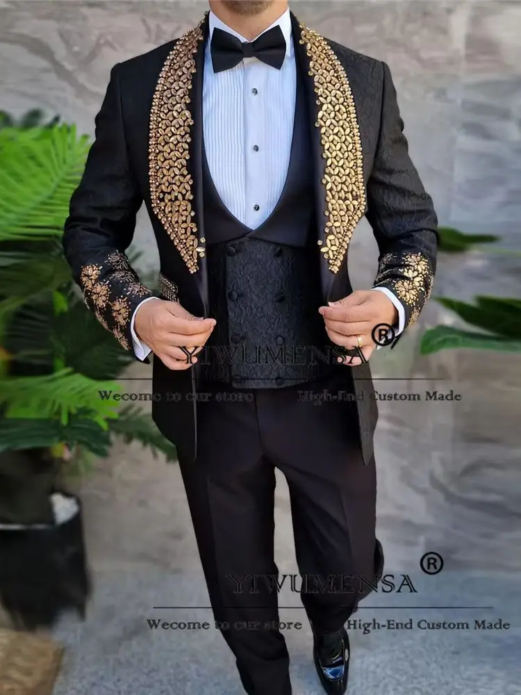 Exquisite Wedding Suits For Men Golden Diamond Floral Prom Blazer Tailor-made Formal Business Banquet Groom Man Wedding Tuxedo
Exquisite Wedding Suits For Men Golden Diamond Floral Prom Blazer Tailor-made Formal Business Banquet Groom Man Wedding Tuxedo