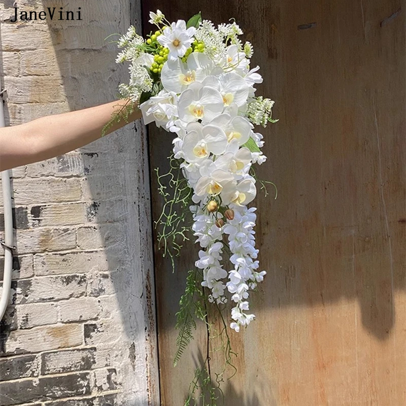 JaneVini Elegant White Cascading Flowers Waterfall Bridal Bouquets Artificial Silk Roses Boho Bride Bouquet Wedding Accessories
JaneVini Elegant White Cascading Flowers Waterfall Bridal Bouquets Artificial Silk Roses Boho Bride Bouquet Wedding Accessories