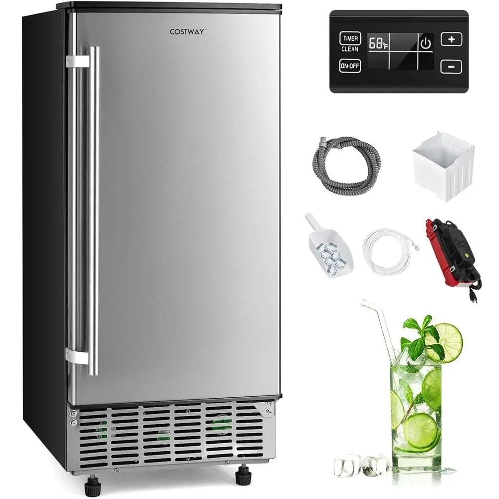 Undercounter Stainless Steel Ice Maker, 80lbs/24h, Self-Cleaning, Drain Pump, Adjustable Ice Thickness, 24lbs Storage, Timer, Re
Undercounter Stainless Steel Ice Maker, 80lbs/24h, Self-Cleaning, Drain Pump, Adjustable Ice Thickness, 24lbs Storage, Timer, Re