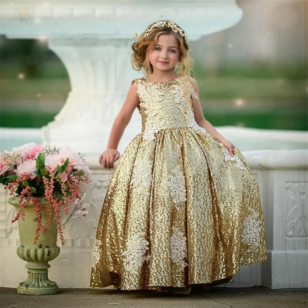 Luxury Shiny A Line Elegant Pleat Sequined Flower Girl Dress Bow Floor Length Applique Formal First Communion Dress Customized
Luxury Shiny A Line Elegant Pleat Sequined Flower Girl Dress Bow Floor Length Applique Formal First Communion Dress Customized