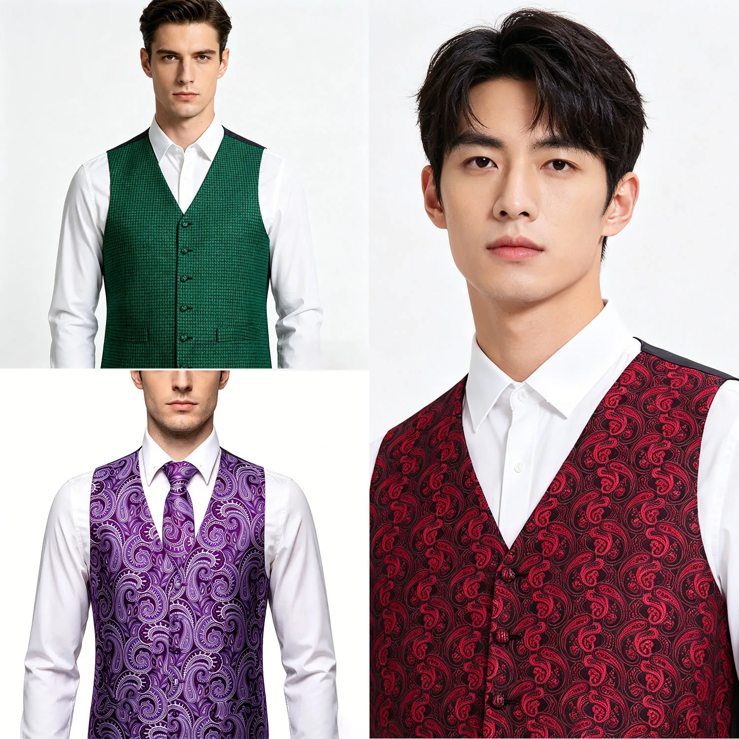 Men's Red Paisley V-Neck Suit Vest, Premium Single-Breasted Formal Waistcoat Dress for Wedding, Business, Party Special Occasion
Men's Red Paisley V-Neck Suit Vest, Premium Single-Breasted Formal Waistcoat Dress for Wedding, Business, Party Special Occasion