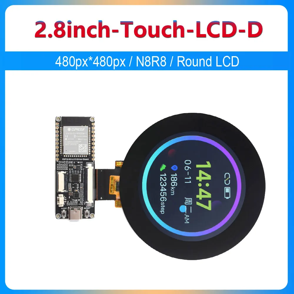 ESP32-S3 And 2.8inch Round LCD Kit N8R8 Captive TouchScreen Display 480x480
ESP32-S3 And 2.8inch Round LCD Kit N8R8 Captive TouchScreen Display 480x480