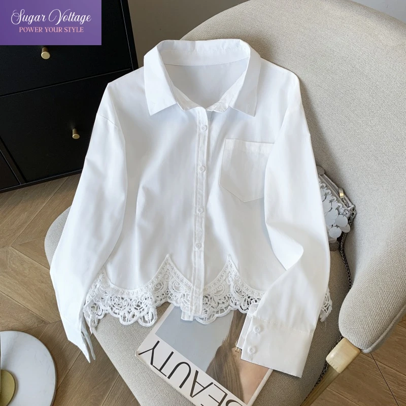 Elegant French Style Long Sleeves Shirt Wiomen Turn Down Collar Loose Fit Hollow Out Lace Trim Blouse Casual Korean Chic Tops
Elegant French Style Long Sleeves Shirt Wiomen Turn Down Collar Loose Fit Hollow Out Lace Trim Blouse Casual Korean Chic Tops