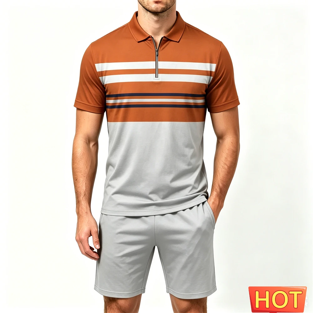 Simple Stripe Print Men's Sets Fashion Zip Polo Shirt and Shorts 2 Piece Summer Loose Men Outfit Daily Casual Short Sleeve Suit
Simple Stripe Print Men's Sets Fashion Zip Polo Shirt and Shorts 2 Piece Summer Loose Men Outfit Daily Casual Short Sleeve Suit