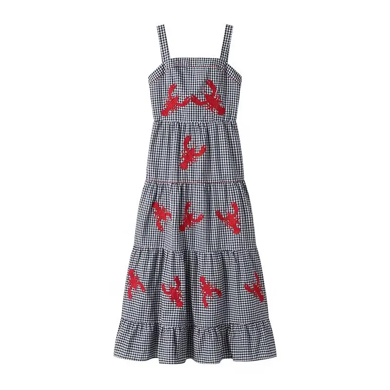 ZBZA Women's Embroidered Midi Dress Plaid Square Neck Sleeveless Backless High Waist A-line Dress Spring Summer New Chic Dress
ZBZA Women's Embroidered Midi Dress Plaid Square Neck Sleeveless Backless High Waist A-line Dress Spring Summer New Chic Dress
