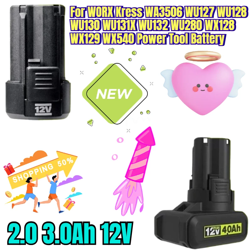 2.0 3.0Ah 12V for WORX Kress WA3506 WU127 WU128 WU130 WU131X WU132 WU280 WX128 WX129 WX540 Power Tool Battery
2.0 3.0Ah 12V for WORX Kress WA3506 WU127 WU128 WU130 WU131X WU132 WU280 WX128 WX129 WX540 Power Tool Battery