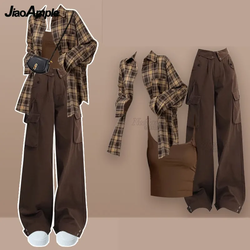 Women's Spring/Summer New Retro Plaid Long Sleeve Shirt+Vest+High Waist Cargo Pants 3-Piece Set Female Elegant Clothing Suit
Women's Spring/Summer New Retro Plaid Long Sleeve Shirt+Vest+High Waist Cargo Pants 3-Piece Set Female Elegant Clothing Suit