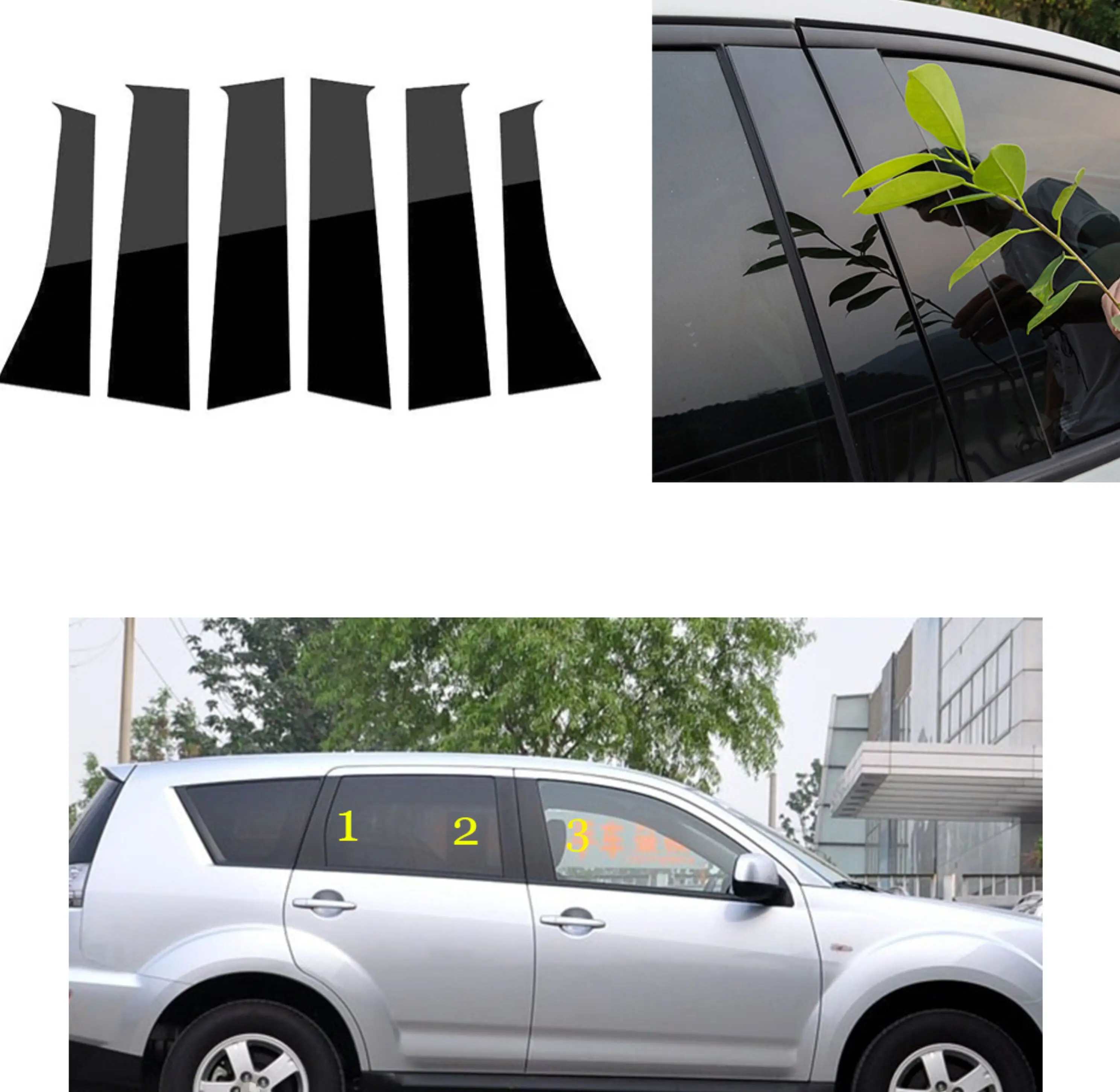 

6Pcs Car Door Window Pillar Posts Trim Covers Sticker For Mitsubishi Outlander 2006 2007 2008 2009 2010 2011 2012