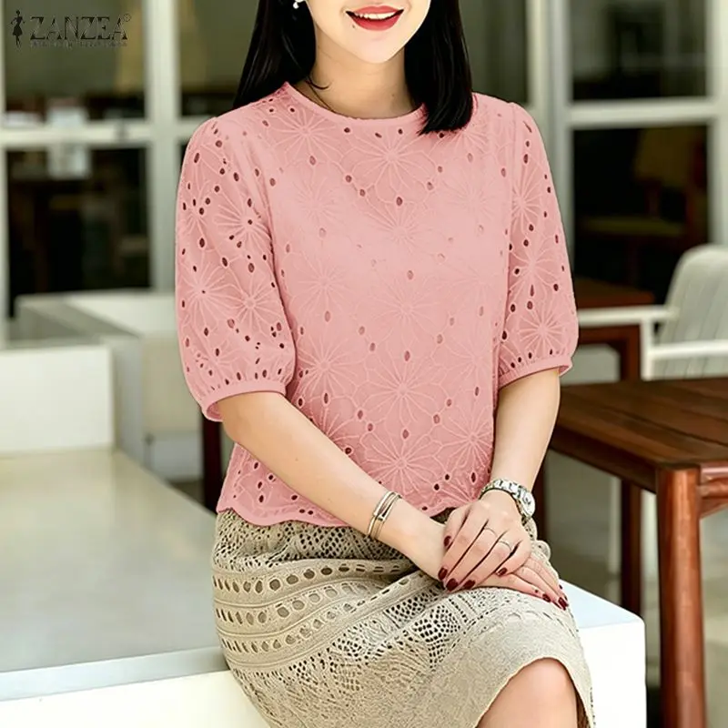 ZANZEA Woman Openwork Embrodiered Blouses Casual O-Neck Short Puff Sleeve Solid Color Tops 2026 Summer Patchwork Blusas de Mujer
ZANZEA Woman Openwork Embrodiered Blouses Casual O-Neck Short Puff Sleeve Solid Color Tops 2026 Summer Patchwork Blusas de Mujer