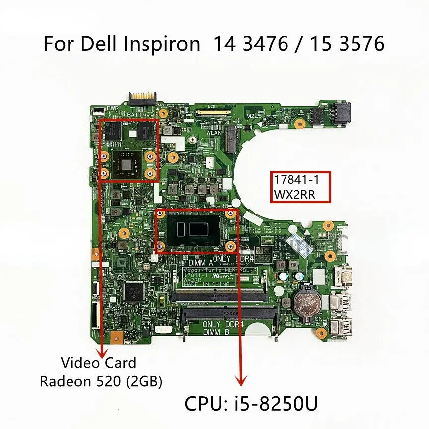 For Dell Inspiron 15 3576 main board i5-8250U i7-8550U CPU 520 2GB-GPU 0F2P7W-Used
For Dell Inspiron 15 3576 main board i5-8250U i7-8550U CPU 520 2GB-GPU 0F2P7W-Used