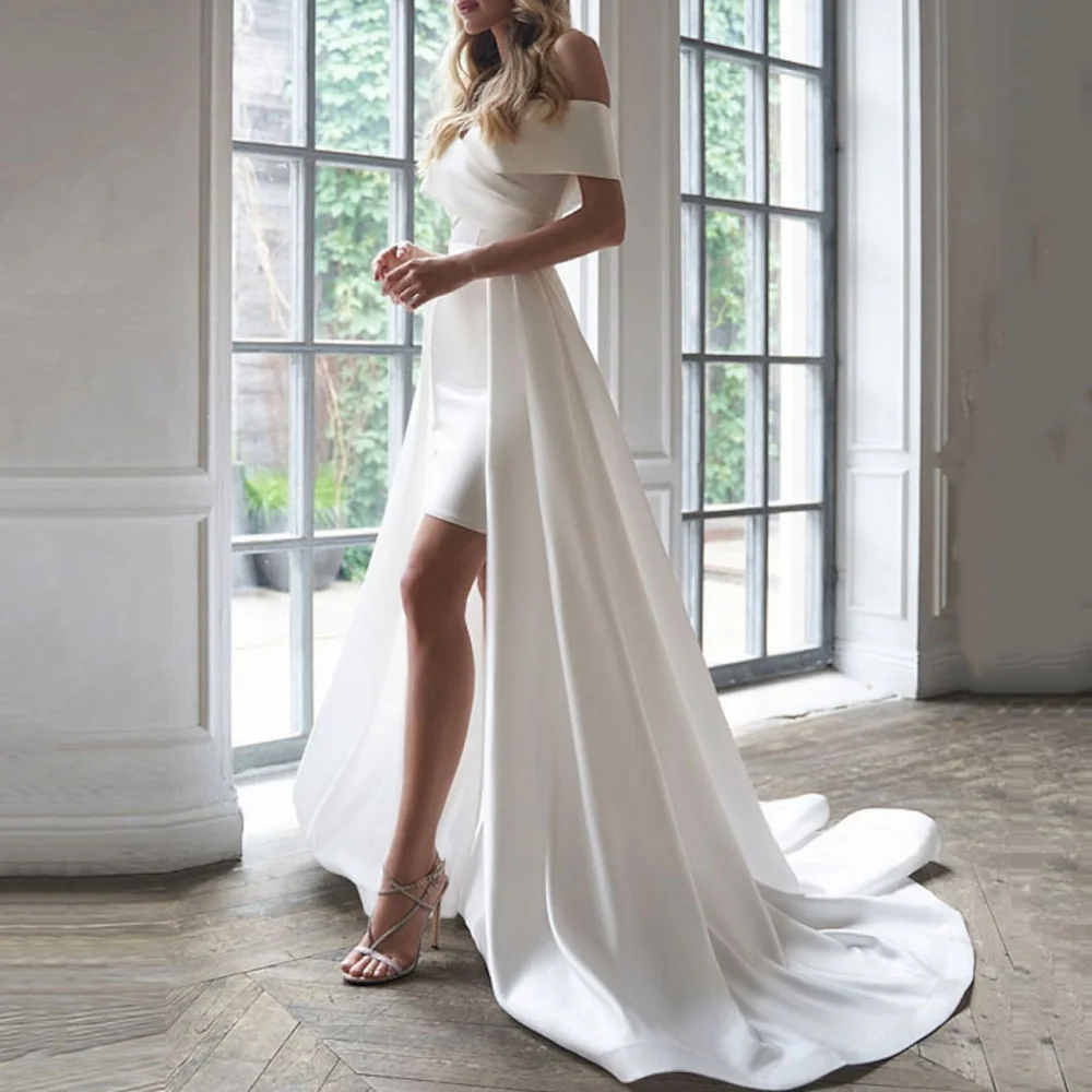 Customized Simple A Line Wedding Dresses Sweetheart Off Shoulder Lace Up Bridal Dress New Detachable Train Gown Vestido De Novia
Customized Simple A Line Wedding Dresses Sweetheart Off Shoulder Lace Up Bridal Dress New Detachable Train Gown Vestido De Novia