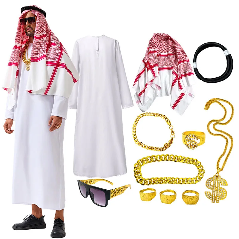 Middle East Arabic Robe Costume Suit Men Women Dubai Tycoon UAE Cosplay Costume Stage Performance Halloween Carnival Party 2025 
Middle East Arabic Robe Costume Suit Men Women Dubai Tycoon UAE Cosplay Costume Stage Performance Halloween Carnival Party 2025