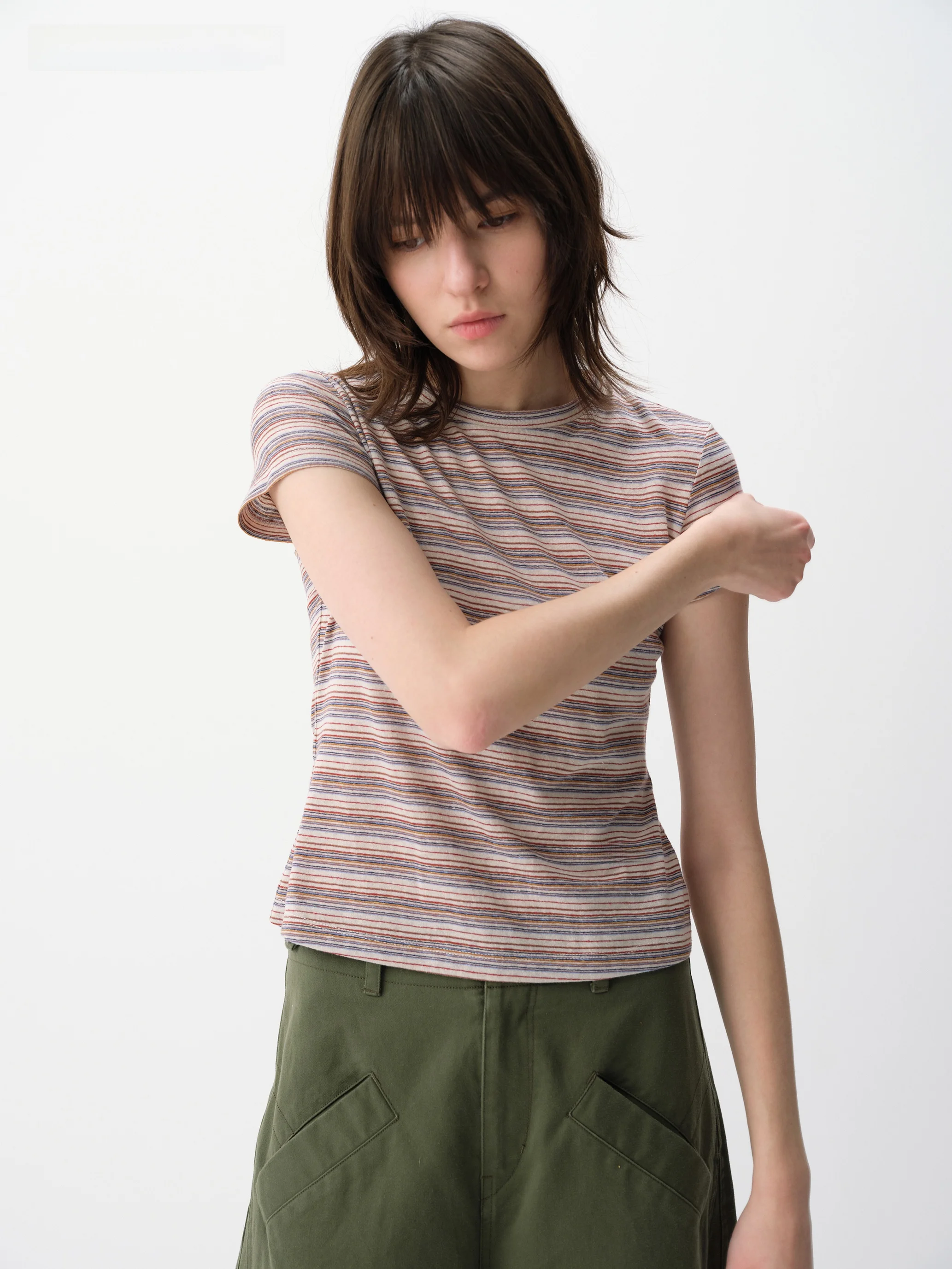 SeeSimple Han Hemp Lyocell Woven Stripe Breathable Short Sleeve T-Shirt Women's Commute Style round Neck Spring Season
SeeSimple Han Hemp Lyocell Woven Stripe Breathable Short Sleeve T-Shirt Women's Commute Style round Neck Spring Season
