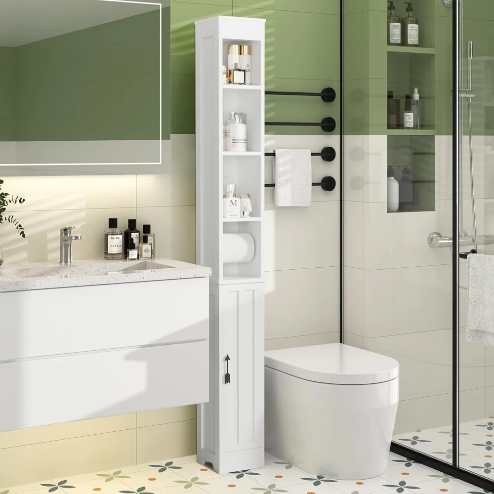 Slim Bathroom Storage Cabinet with Adjustable Shelves, Toilet Paper Holder, Magnetic Door for Small Spaces, White
Slim Bathroom Storage Cabinet with Adjustable Shelves, Toilet Paper Holder, Magnetic Door for Small Spaces, White