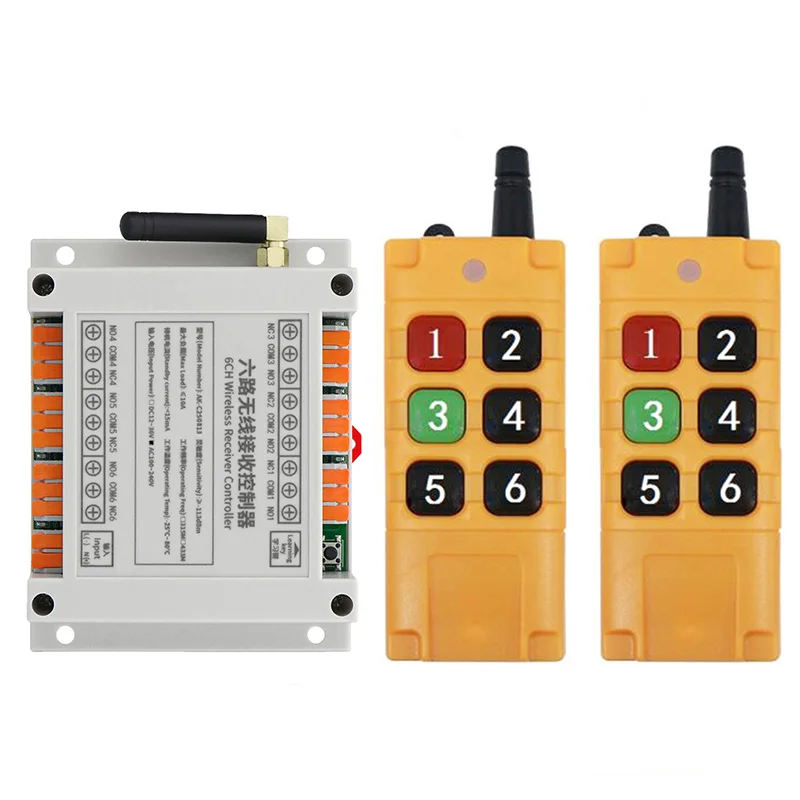 2000m DC12V 24V 36V 6CH 6 CH Wireless Remote Control LED Light Switch Relay Output Radio RF Transmitter And 433 MHz Receiver
2000m DC12V 24V 36V 6CH 6 CH Wireless Remote Control LED Light Switch Relay Output Radio RF Transmitter And 433 MHz Receiver