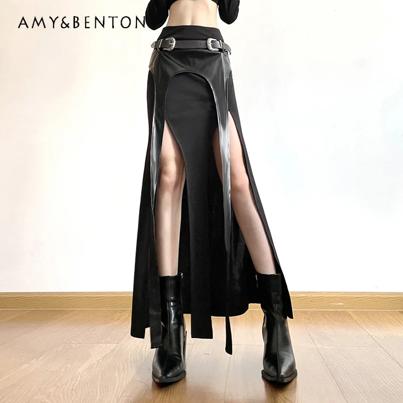 Gothic Leather Autumn Splicing Messy Split Skirt Subculture Shibuya Babes Long Dress For Women
Gothic Leather Autumn Splicing Messy Split Skirt Subculture Shibuya Babes Long Dress For Women