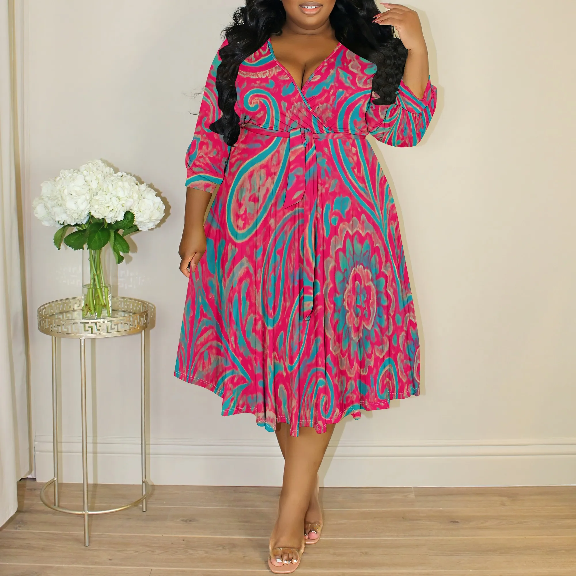Boho Psychedelic Print Plus Size Midi Dress XL-6XL Colorful Long Sleeve Wrap Dress for Spring Vacation or Beach Look
Boho Psychedelic Print Plus Size Midi Dress XL-6XL Colorful Long Sleeve Wrap Dress for Spring Vacation or Beach Look