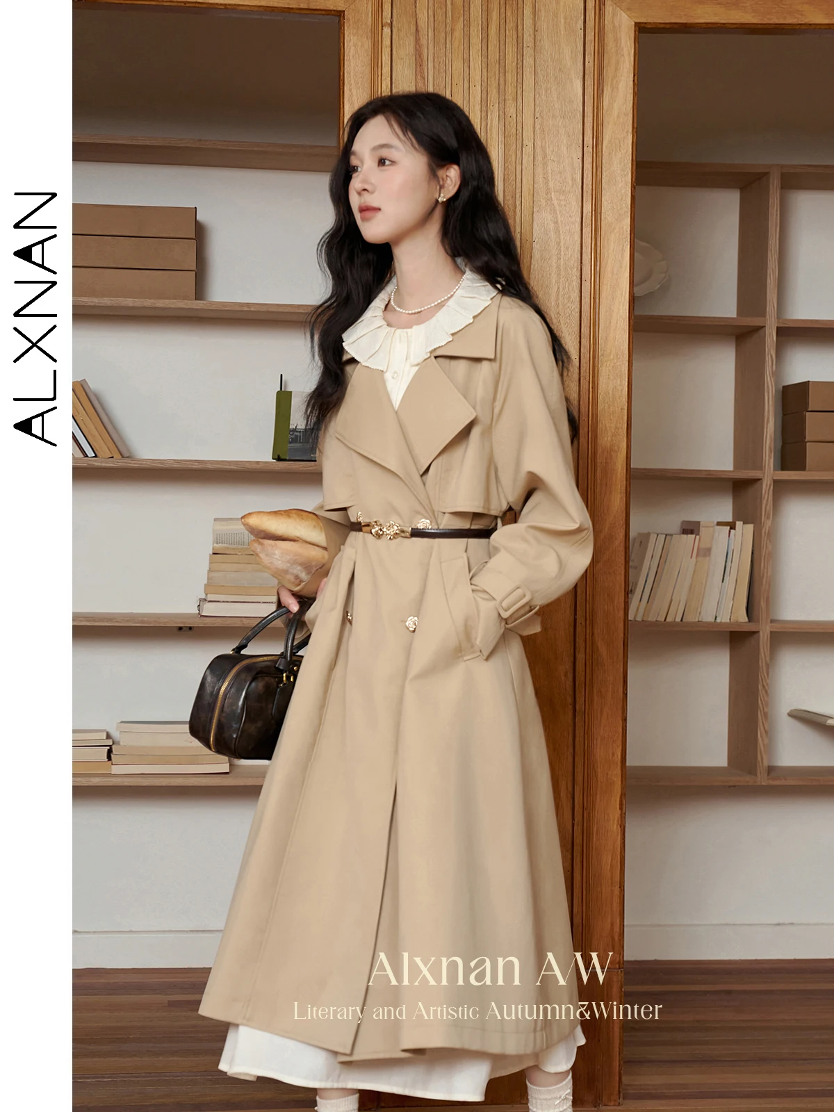 ALXNAN Women's Long Trench Coat Khaki Suit Collar Raglan Sleeve Camellia Metal Button Fall Winter Long Overcoat Female L39622
ALXNAN Women's Long Trench Coat Khaki Suit Collar Raglan Sleeve Camellia Metal Button Fall Winter Long Overcoat Female L39622