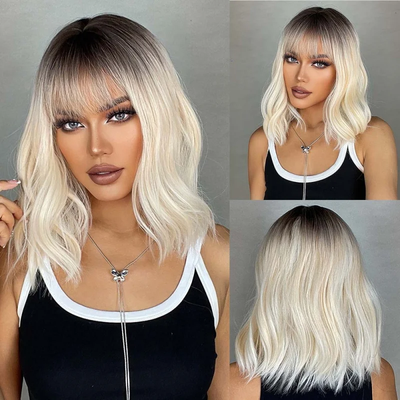 Women's with bangs, short curly bob, natural and stylish full wig
Women's with bangs, short curly bob, natural and stylish full wig