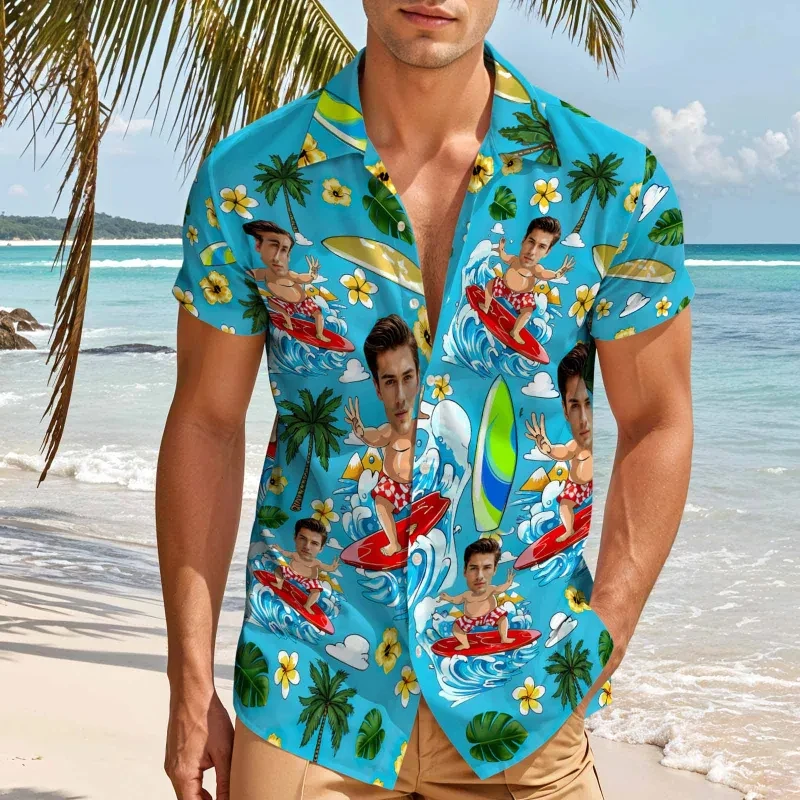 DIY Custom Face Aloha Shirt Retro Surfboard Ocean Wave Palm Plumeria Tropical Scenery Full Print Button Down Shirts Travel Wear
DIY Custom Face Aloha Shirt Retro Surfboard Ocean Wave Palm Plumeria Tropical Scenery Full Print Button Down Shirts Travel Wear