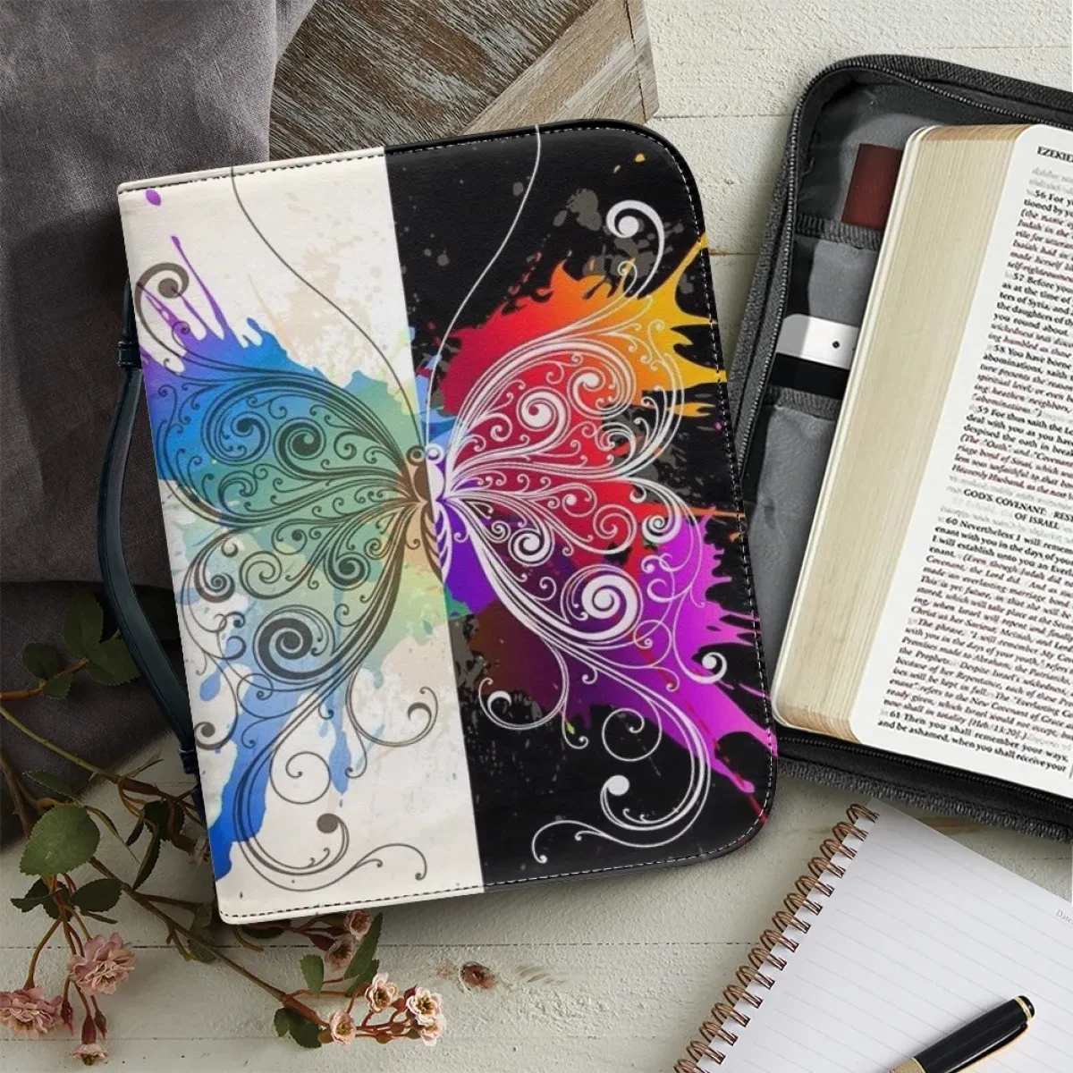 Colorful Artistic Butterfly Print Women's Bible Bag Luxury Leather Bible Cover Case Zipper Handle Handbags Bible Storage Bags
Colorful Artistic Butterfly Print Women's Bible Bag Luxury Leather Bible Cover Case Zipper Handle Handbags Bible Storage Bags