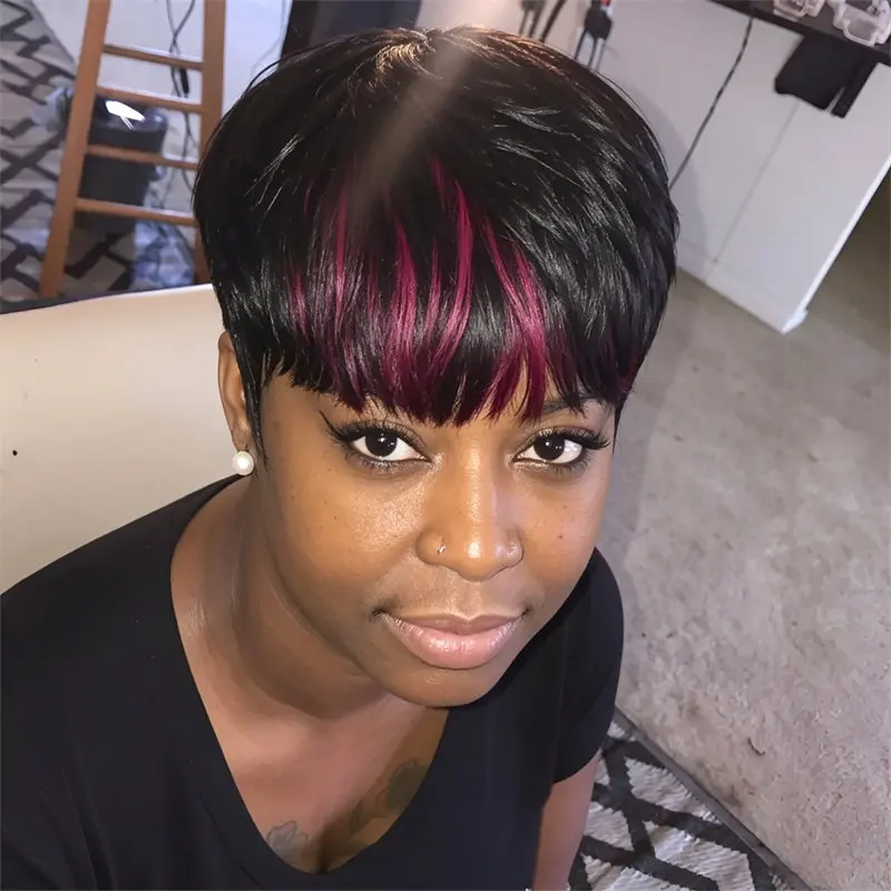 Human Hair Short Pixie Cut Wig Burgundy Color Full Machine Made Wig With Bangs Perfect For Women Daily Party Events Use
Human Hair Short Pixie Cut Wig Burgundy Color Full Machine Made Wig With Bangs Perfect For Women Daily Party Events Use