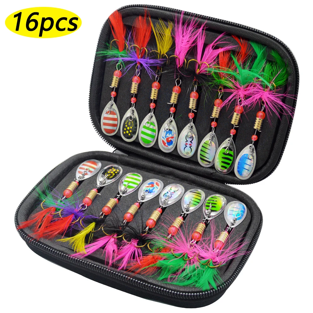 16pcs/bag Sequins Metal Spoon Spinner Fishing Lures Spinnerbait With Feather Hook Artificial Bait Kit for Freshwater Saltwater
16pcs/bag Sequins Metal Spoon Spinner Fishing Lures Spinnerbait With Feather Hook Artificial Bait Kit for Freshwater Saltwater