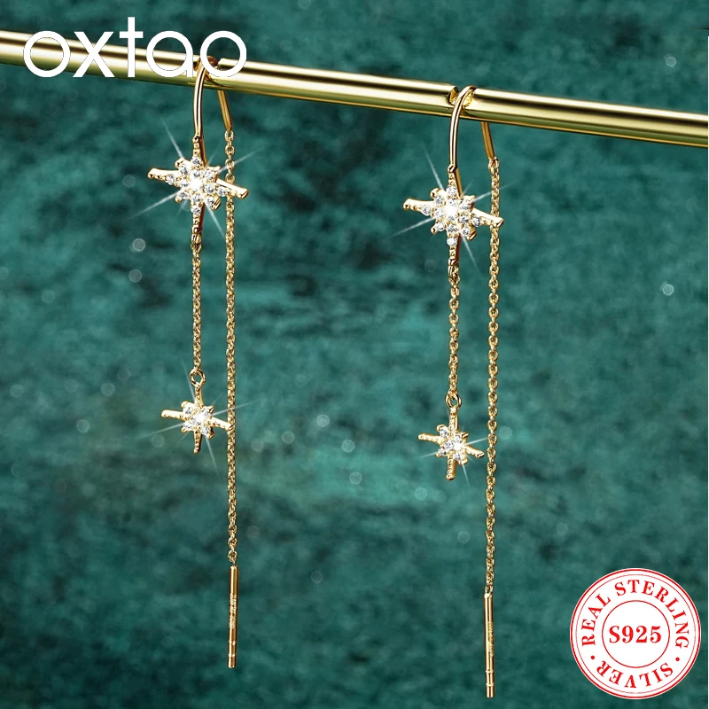 OXTAO Длинные серьги-капли с кисточками, 100% настоящая серебряная цепочка 925, муассанит, серьги со звездами, серьги-капли, ювелирные изделия для свадебной вечеринки, подарок для женщин
OXTAO Длинные серьги-капли с кисточками, 100% настоящая серебряная цепочка 925, муассанит, серьги со звездами, серьги-капли, ювелирные изделия для свадебной вечеринки, подарок для женщин