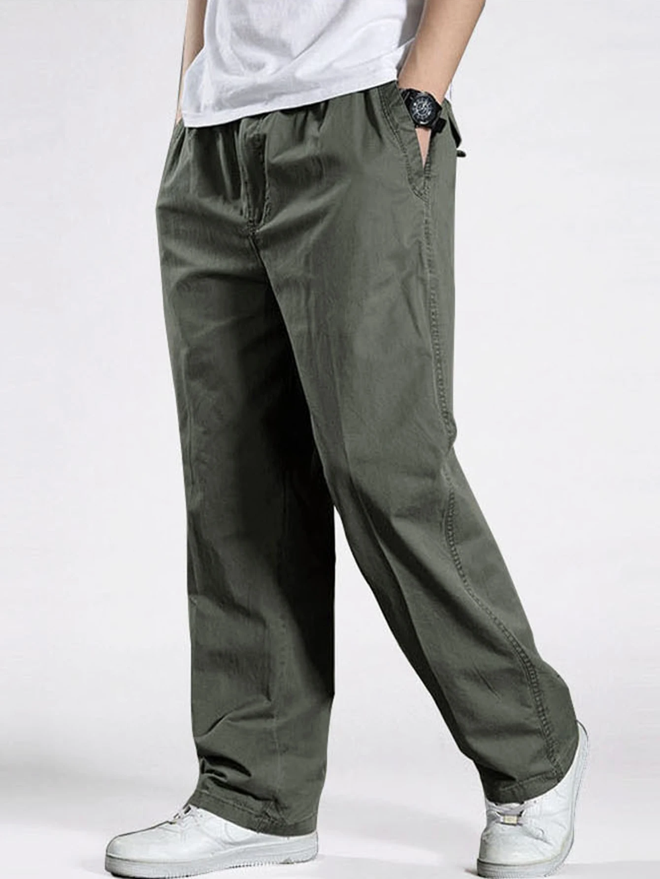 Мужские повседневные брюки из 100% хлопка — однотонные, свободные брюки-карго с завязками на талии на весну/осень
Мужские повседневные брюки из 100% хлопка — однотонные, свободные брюки-карго с завязками на талии на весну/осень