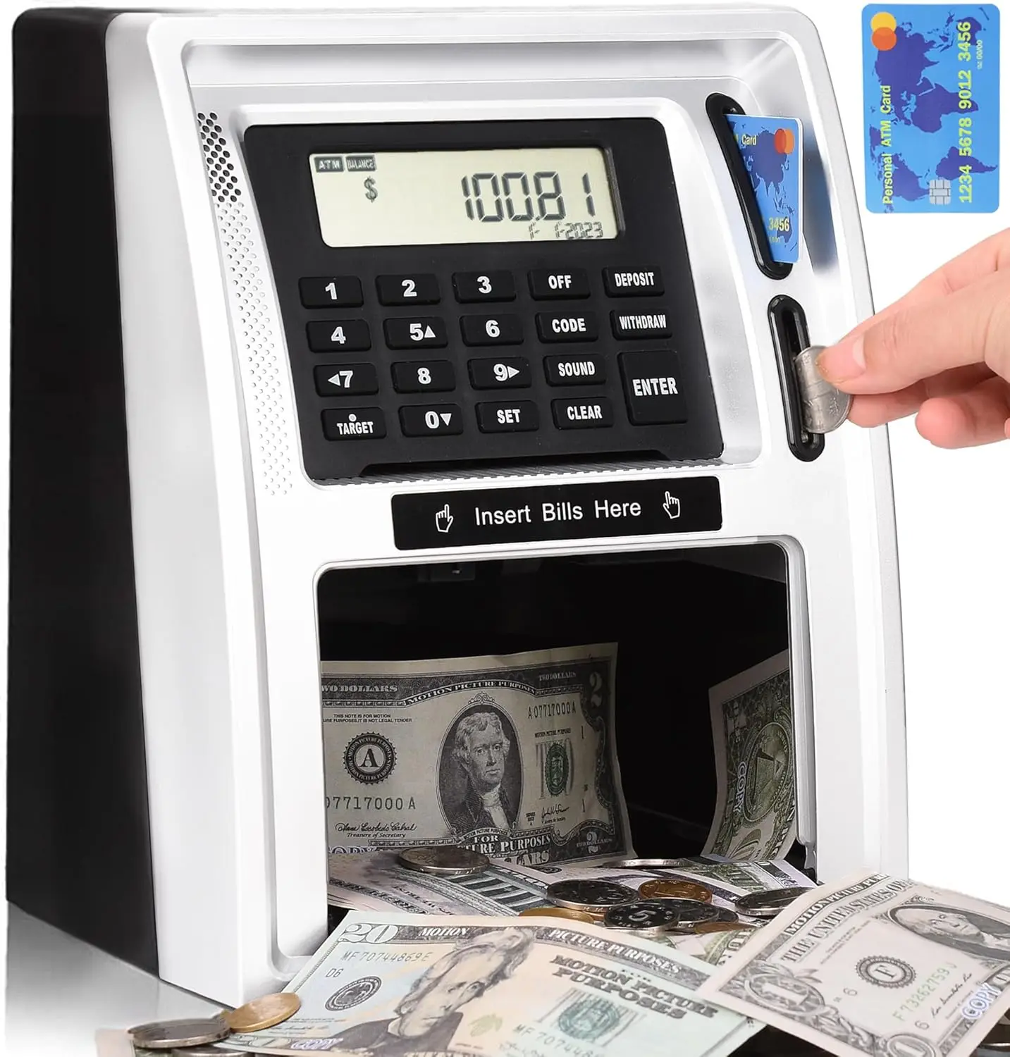 ATM Piggy Bank for Real Money with Dual Debit Cards, Power-Off Memory, Auto-Opening Drawer, Onekey Shutdown Coin Recognition
ATM Piggy Bank for Real Money with Dual Debit Cards, Power-Off Memory, Auto-Opening Drawer, Onekey Shutdown Coin Recognition