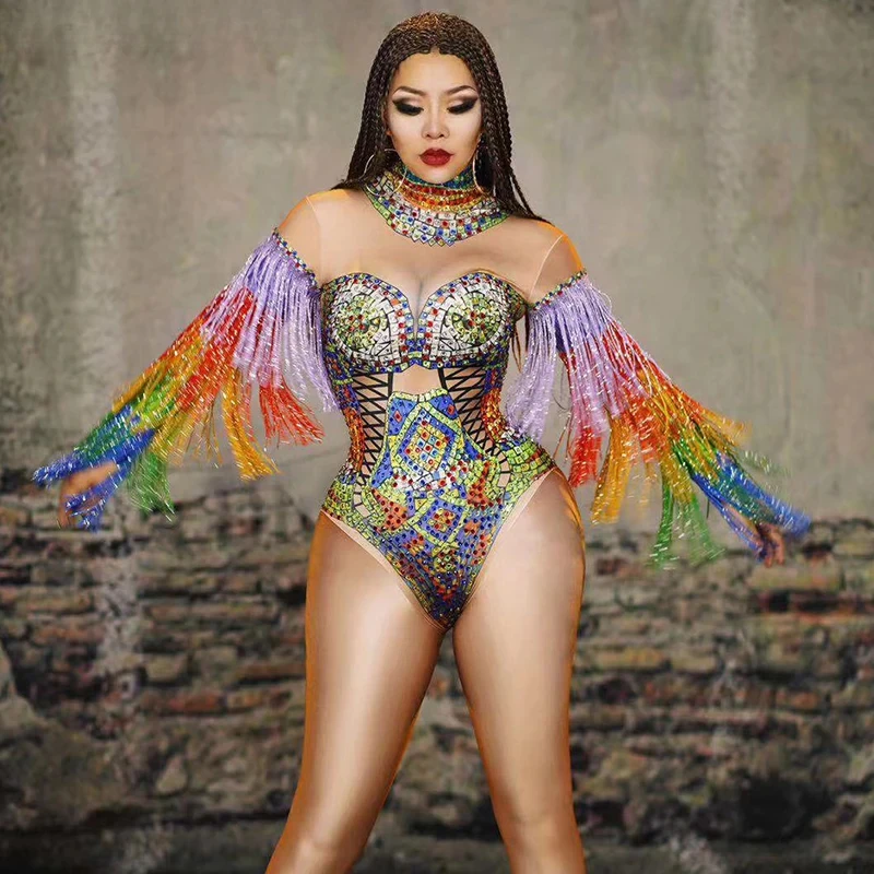 Colorful Rhinestones Fringes Leotard Costume Women's Birthday Prom Celebrate Outfit Bar Evening Women Dancer Bodysuit
Colorful Rhinestones Fringes Leotard Costume Women's Birthday Prom Celebrate Outfit Bar Evening Women Dancer Bodysuit