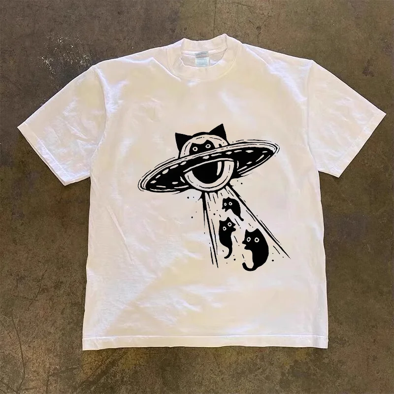 T-shirt UFO cat print new Harajuku retro Hip Hop Kawaii plus size T-shirt men and women short sleeved clothing top streetwear
T-shirt UFO cat print new Harajuku retro Hip Hop Kawaii plus size T-shirt men and women short sleeved clothing top streetwear