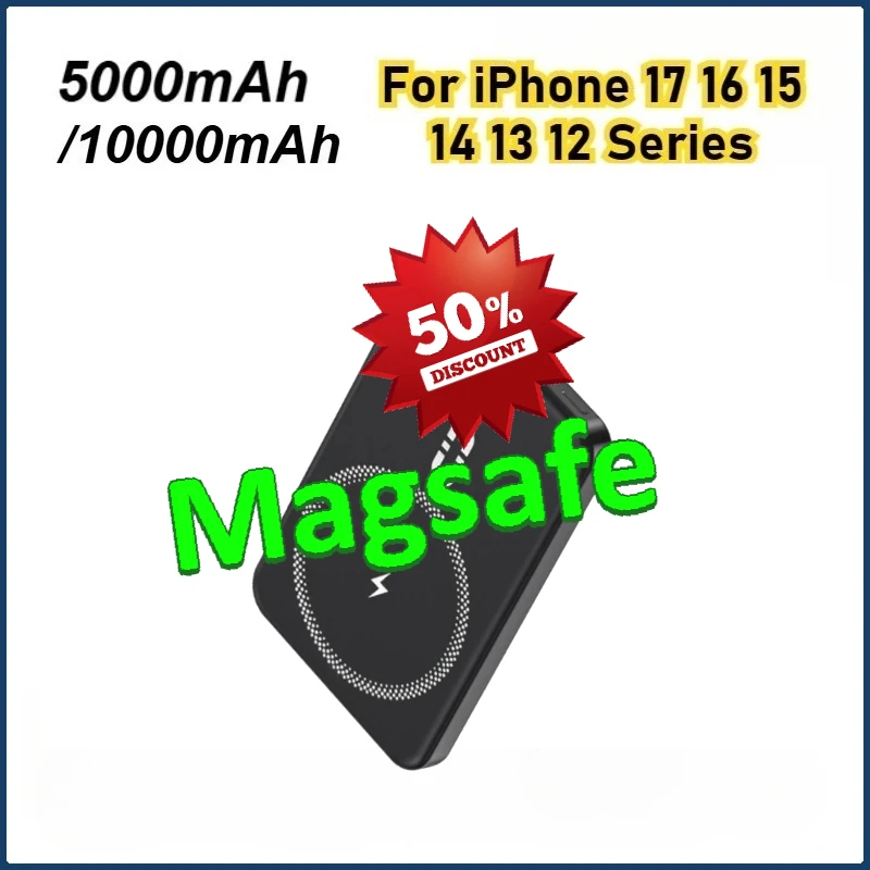 Power Bank Magnetic Wireless Portable Charger with Usb-C Compatible for iPhone 17/16/15/14/13/12 Series 10000mAh 5000mAh
Power Bank Magnetic Wireless Portable Charger with Usb-C Compatible for iPhone 17/16/15/14/13/12 Series 10000mAh 5000mAh