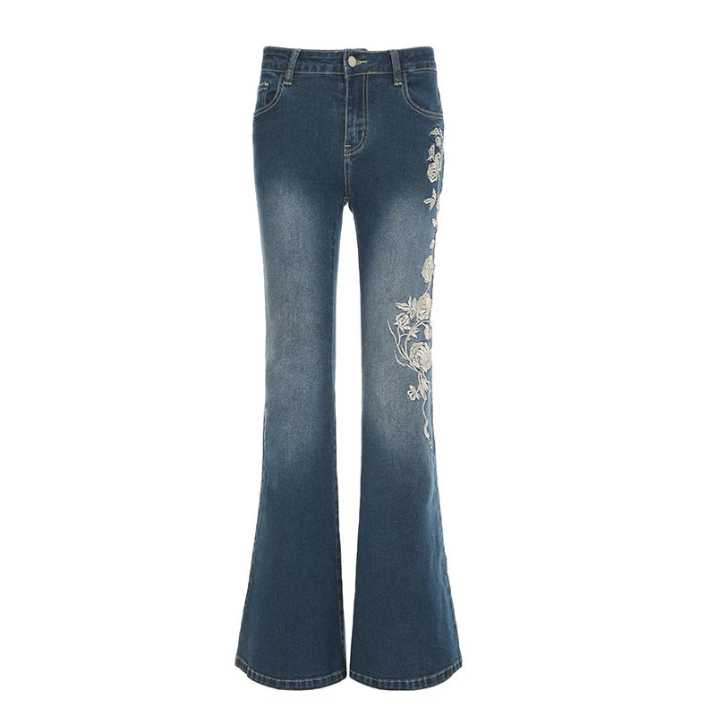 Women's Rose Embroidered Pattern Blue Skinny Jeans Personalized Trousers Cool Girl Casual Bottoms Female Street Micro Horn Pants
Women's Rose Embroidered Pattern Blue Skinny Jeans Personalized Trousers Cool Girl Casual Bottoms Female Street Micro Horn Pants