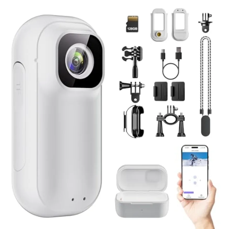 4K 128GB WiFi Mini Action Camera for motorcycle helmet, cycling, vlogging ABS plastic, black thumb-sized, magnetic lanyard, wea
4K 128GB WiFi Mini Action Camera for motorcycle helmet, cycling, vlogging ABS plastic, black thumb-sized, magnetic lanyard, wea