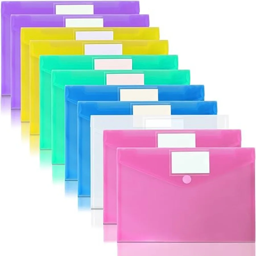 Pack Plastic Poly Filing Envelopes, Clear Document Folders US Letter A4 Size File Envelopes with Label Pocket and Paste Button
Pack Plastic Poly Filing Envelopes, Clear Document Folders US Letter A4 Size File Envelopes with Label Pocket and Paste Button