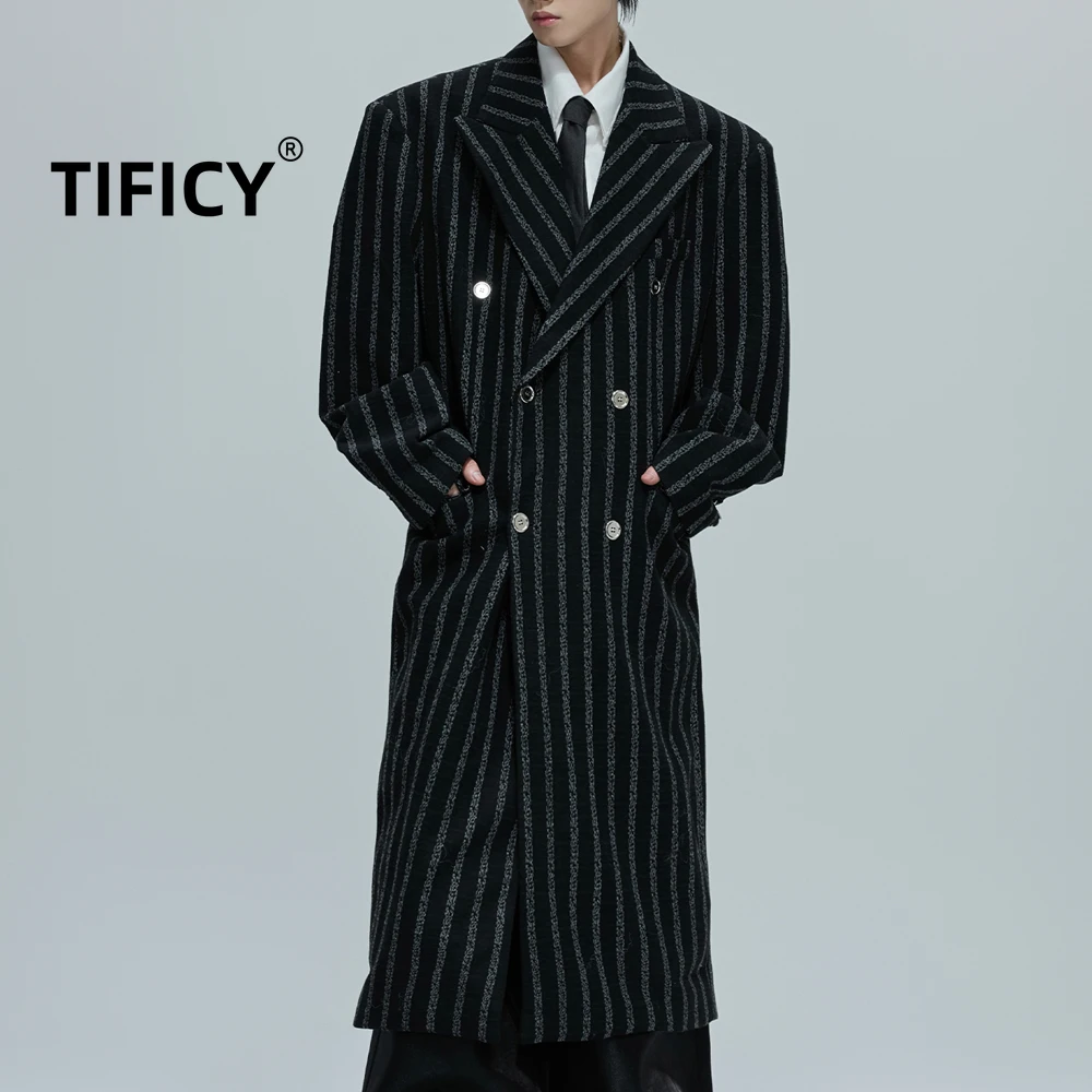 High Street Striped Silhouette Waist Cinched Woolen Coat Men's Long Over The Knee Heavy Windbreaker Streetwear Jacket
High Street Striped Silhouette Waist Cinched Woolen Coat Men's Long Over The Knee Heavy Windbreaker Streetwear Jacket