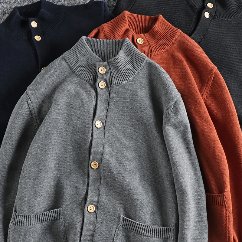 Retro Pure Color Knitted Sweater Men's Casual Loose Fit Half High Collar Open Cardigan Youth Outerwear Autumn Winter New Arrival
Retro Pure Color Knitted Sweater Men's Casual Loose Fit Half High Collar Open Cardigan Youth Outerwear Autumn Winter New Arrival
