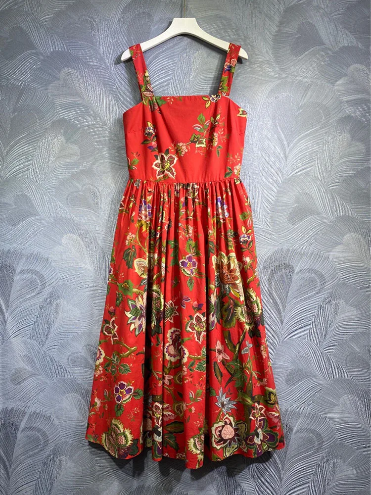 100% Cotton Flower Printing Dress Summer Women Spaghetti Strap Beach Holiday Vestidos Elegant Lady Streetwear
100% Cotton Flower Printing Dress Summer Women Spaghetti Strap Beach Holiday Vestidos Elegant Lady Streetwear