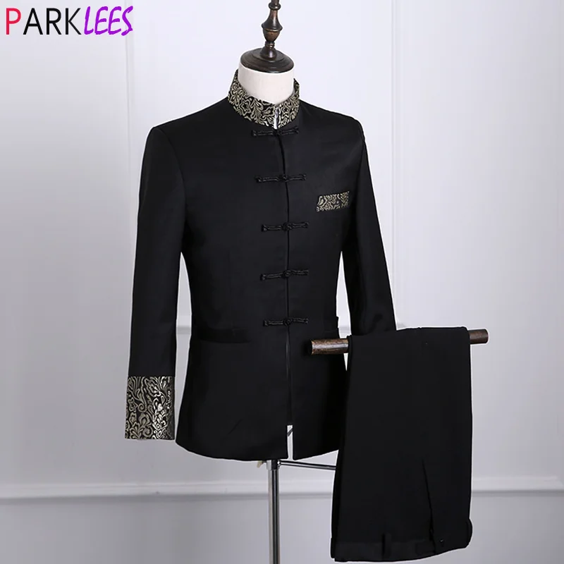 Luxury Gold Floral Embroidery Dress Suit Men Stand Collar Chinese Style Suits with Pants Mens Wedding Groom Dinner Tuxedo Suit
Luxury Gold Floral Embroidery Dress Suit Men Stand Collar Chinese Style Suits with Pants Mens Wedding Groom Dinner Tuxedo Suit