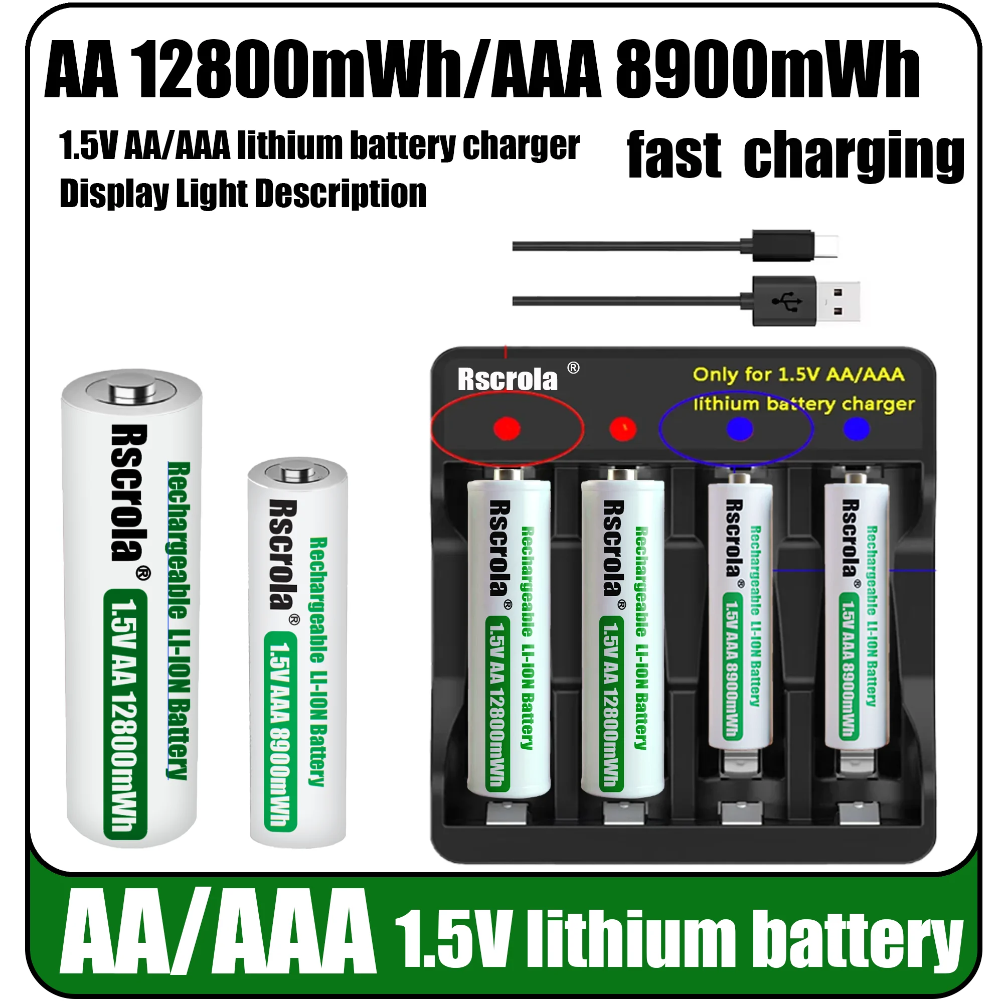 AA 12800mWh/AAA 8900mWh High Capacity Rechargeable Batteries with Charger for Solar Light/Remote Control/Keyboard battery
AA 12800mWh/AAA 8900mWh High Capacity Rechargeable Batteries with Charger for Solar Light/Remote Control/Keyboard battery