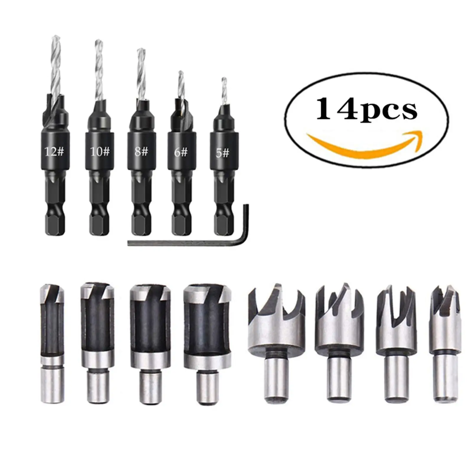 14 Pieces 90 Degree Countersink Drill Bit Set 5mm 6mm 8mm 10mm 12mm & L Wrench 1/4" Hex Shank Woodworking Chamfer Drilling Tools
14 Pieces 90 Degree Countersink Drill Bit Set 5mm 6mm 8mm 10mm 12mm & L Wrench 1/4" Hex Shank Woodworking Chamfer Drilling Tools