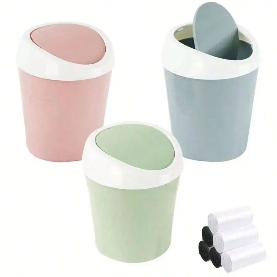 2 Pcs Plastic Desktop Trash Can With Swing Lid And 120 Trash Bags For Home Office Kitchen
2 Pcs Plastic Desktop Trash Can With Swing Lid And 120 Trash Bags For Home Office Kitchen