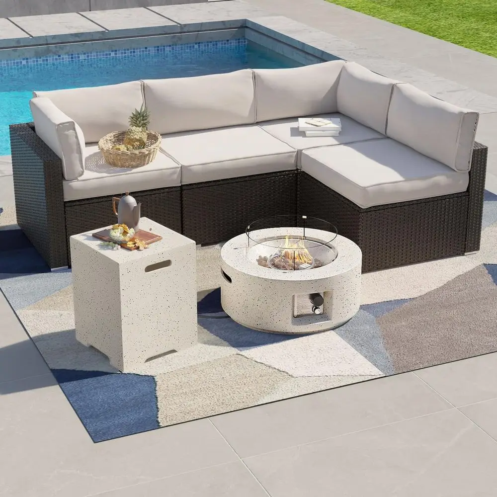 Outdoor Sectional 5-Piece Wicker Patio urniture Set Soa Contion Set w 50,000 Round ire Pit Coee Table Wind Guard, Tank Cover, k
Outdoor Sectional 5-Piece Wicker Patio urniture Set Soa Contion Set w 50,000 Round ire Pit Coee Table Wind Guard, Tank Cover, k