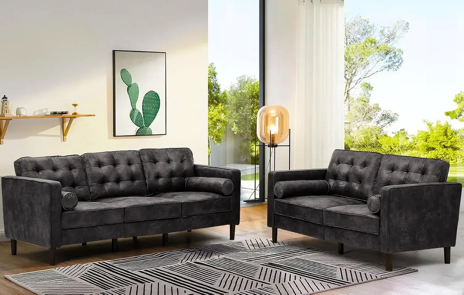 Faux Leather 2-seat Sofa with 2 Bolster Pillows, Tufted Loveseat with Wooden Legs, Morden Sofa Suitable for Living Room, Office
Faux Leather 2-seat Sofa with 2 Bolster Pillows, Tufted Loveseat with Wooden Legs, Morden Sofa Suitable for Living Room, Office