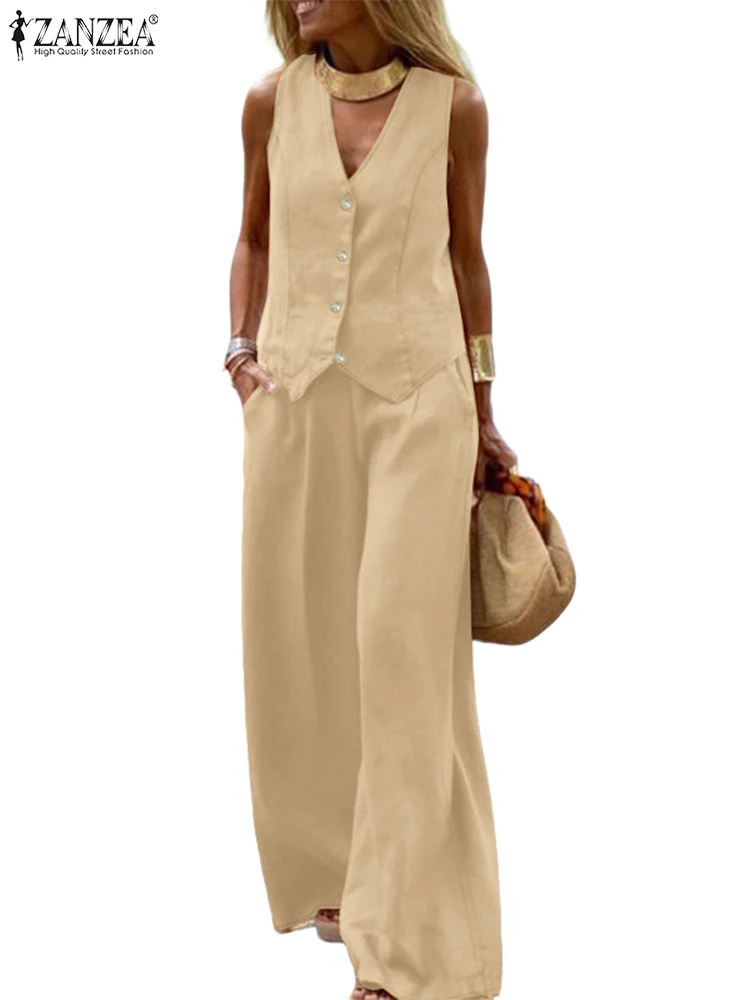 ZANZEA Woman Commute Pant Sets Wide Leg Pant V-Neck Sleeveless Vests Tops Elegant Old Money Style 2 Piece Sets Two Piece Outfits
ZANZEA Woman Commute Pant Sets Wide Leg Pant V-Neck Sleeveless Vests Tops Elegant Old Money Style 2 Piece Sets Two Piece Outfits